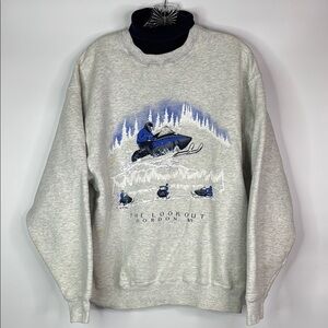Vintage Art Unlimited Snowmobile The Look out Gordon, WI Gray Sweatshirt Large